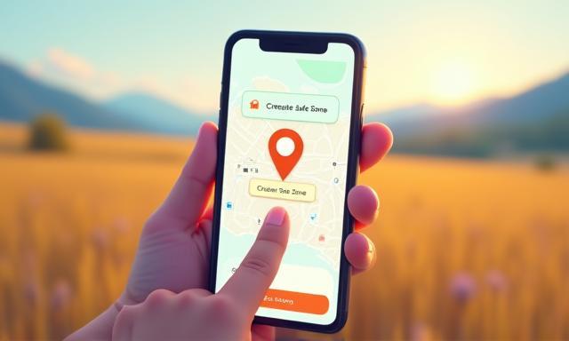 App screen showing creation of a geofence safe zone for dog tracking